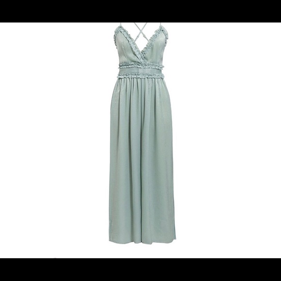 Chic Wide leg pants green ruffled jumpsuit summer - Picture 5 of 6